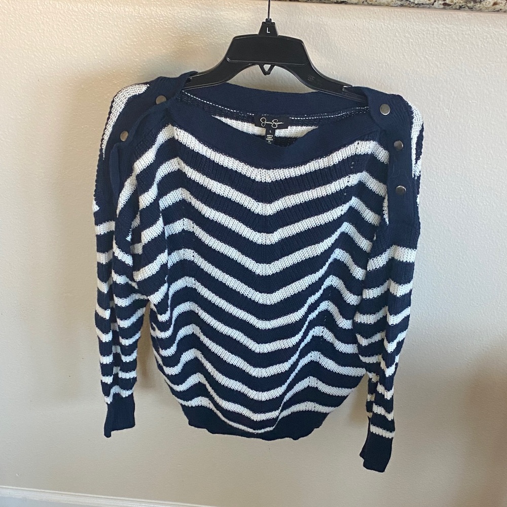 Jessica Simpson Navy and White Chevron Sweater